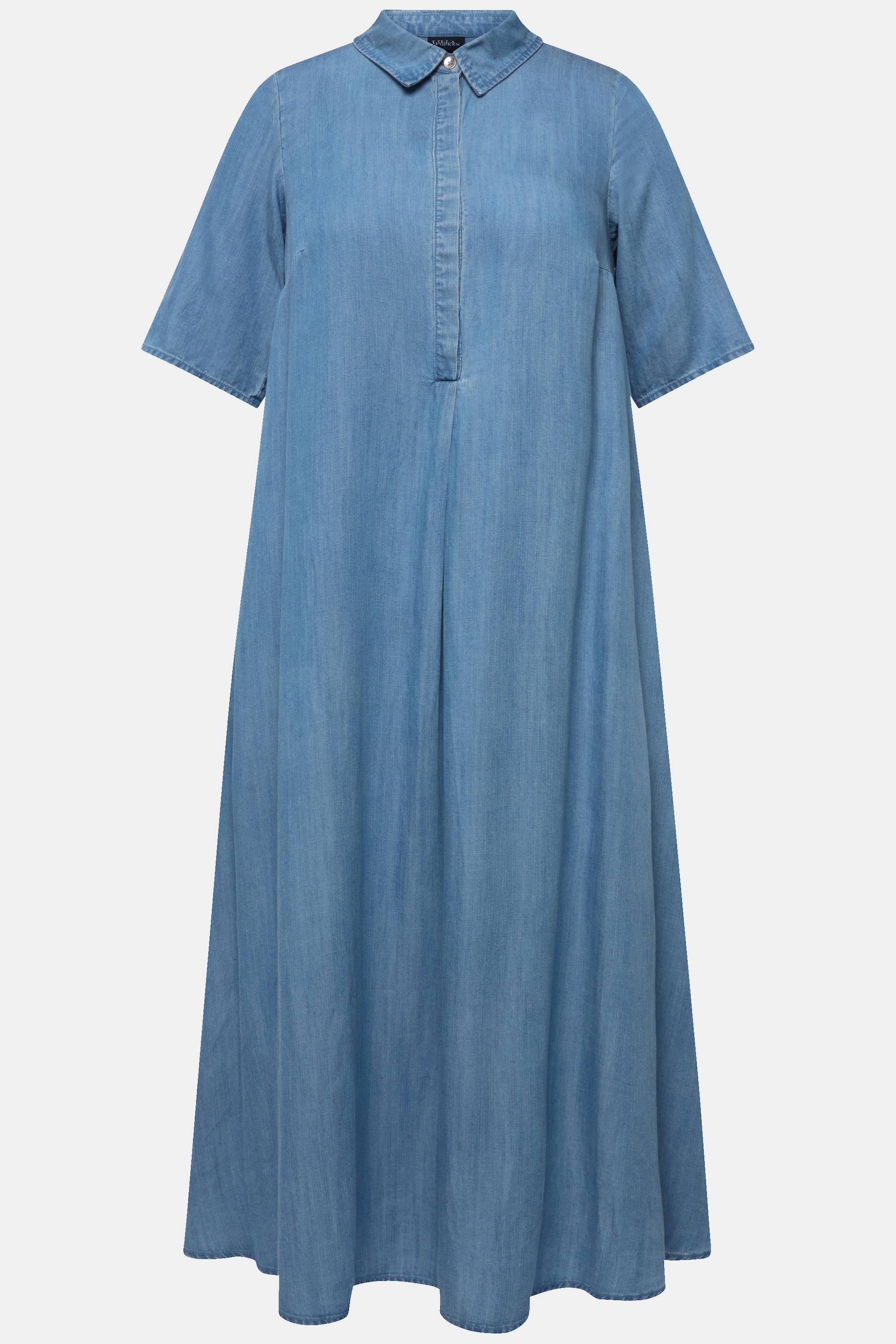 Ulla Popken  Robe maxi en lyocell, col chemise et manches courtes. Coupe évasée. 