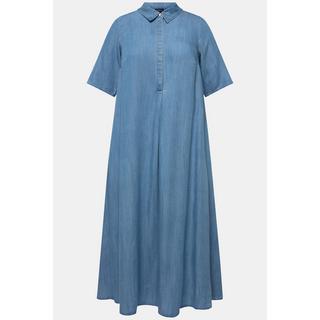 Ulla Popken  Robe maxi en lyocell, col chemise et manches courtes. Coupe évasée. 