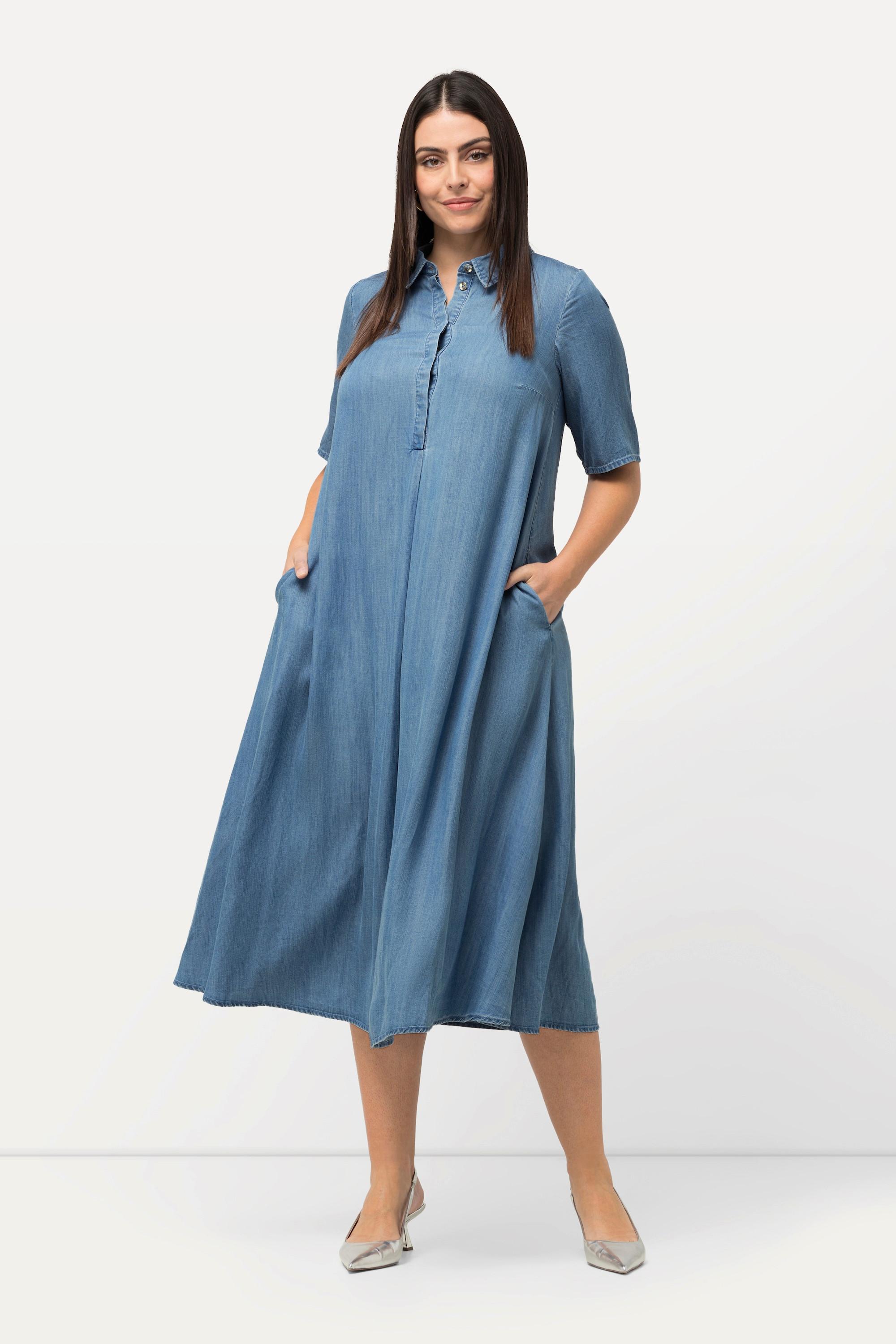 Ulla Popken  Robe maxi en lyocell, col chemise et manches courtes. Coupe évasée. 