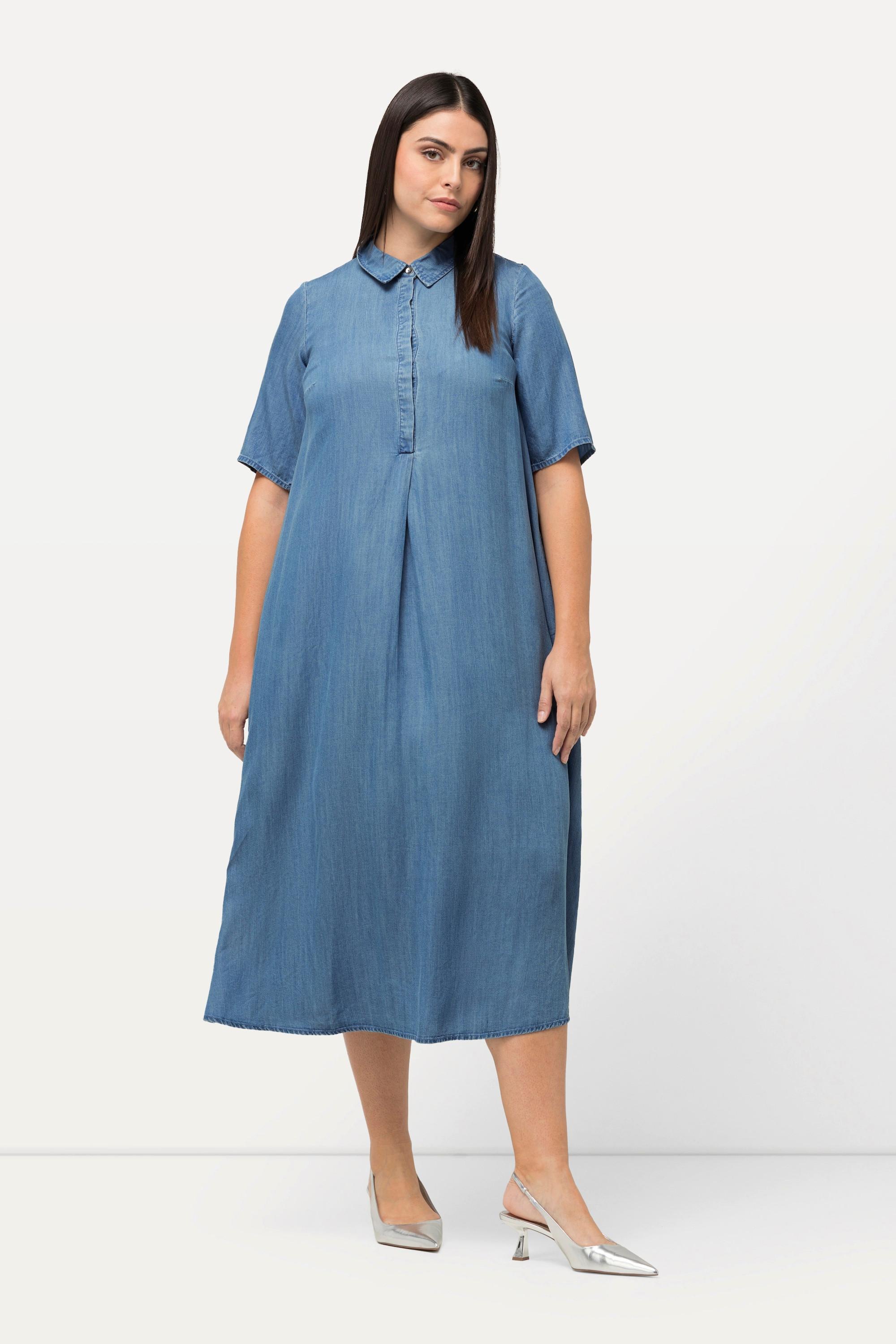 Ulla Popken  Robe maxi en lyocell, col chemise et manches courtes. Coupe évasée. 