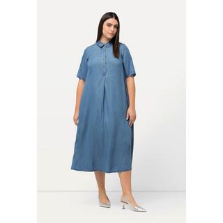 Ulla Popken  Robe maxi en lyocell, col chemise et manches courtes. Coupe évasée. 