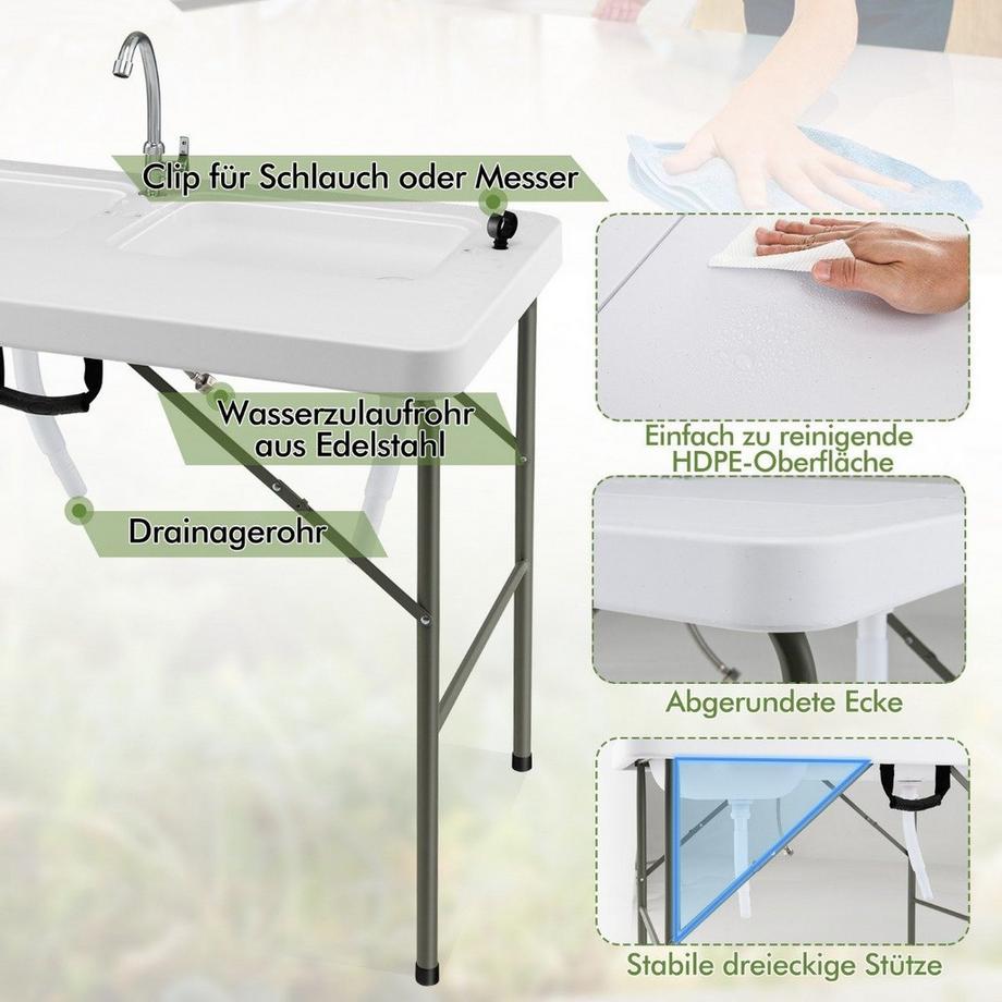 Northix Tavolo da filettatura 2 in 1 pieghevole con doppio lavabo e telaio in metallo resistente  