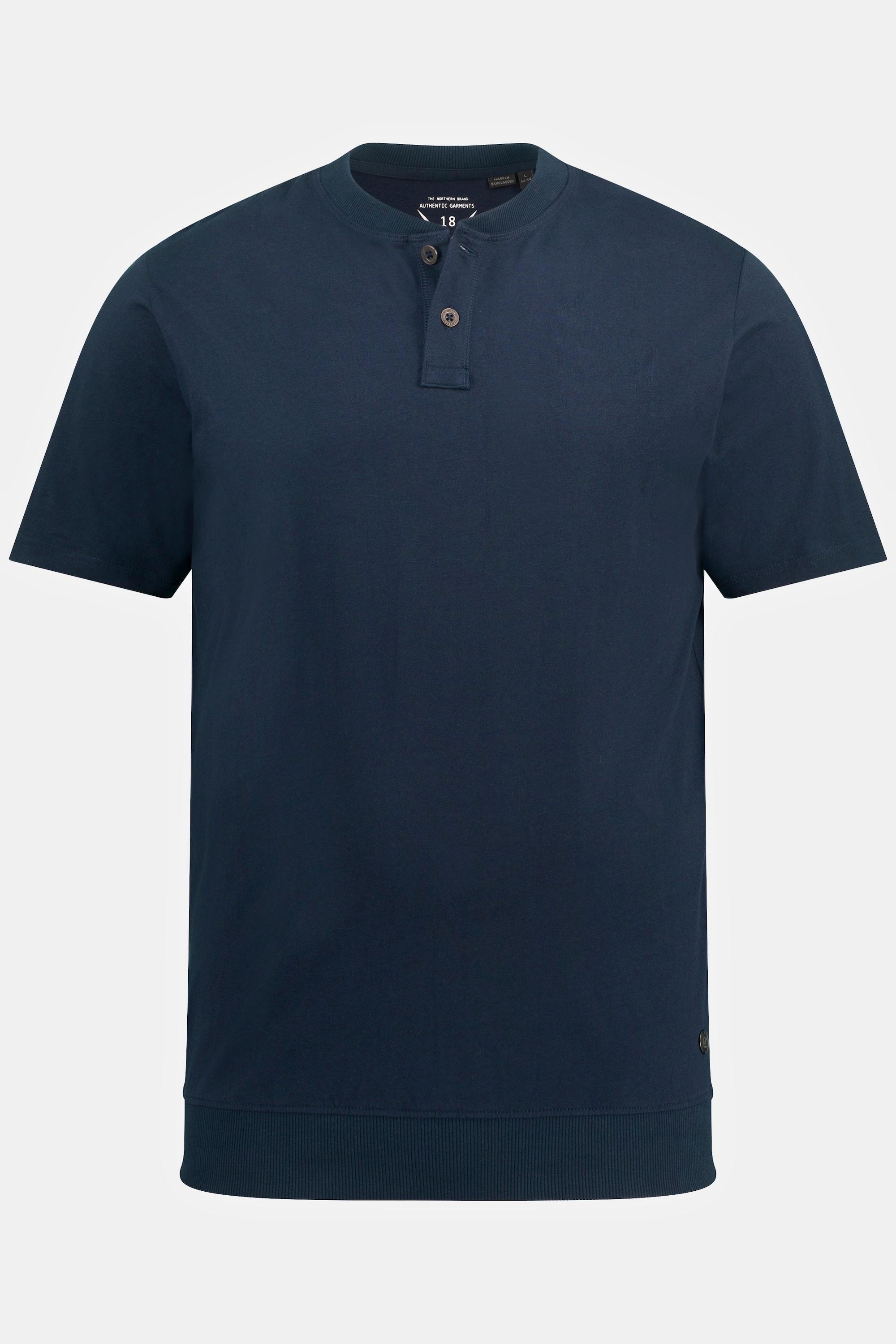 JP1880  T-shirt Henley ventre confort, manches courtes et col rond bleu marine 