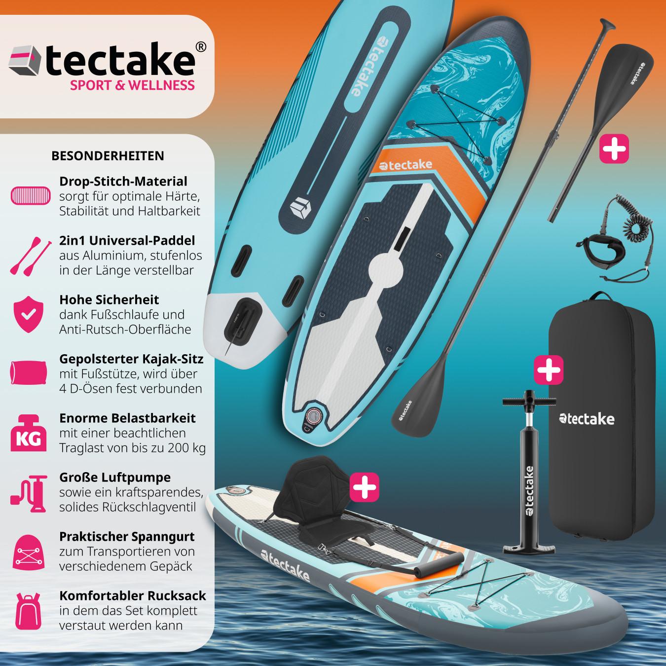 Tectake  Planche de stand-up paddle Zenon, 2 en 1, gonflable, kit complet 