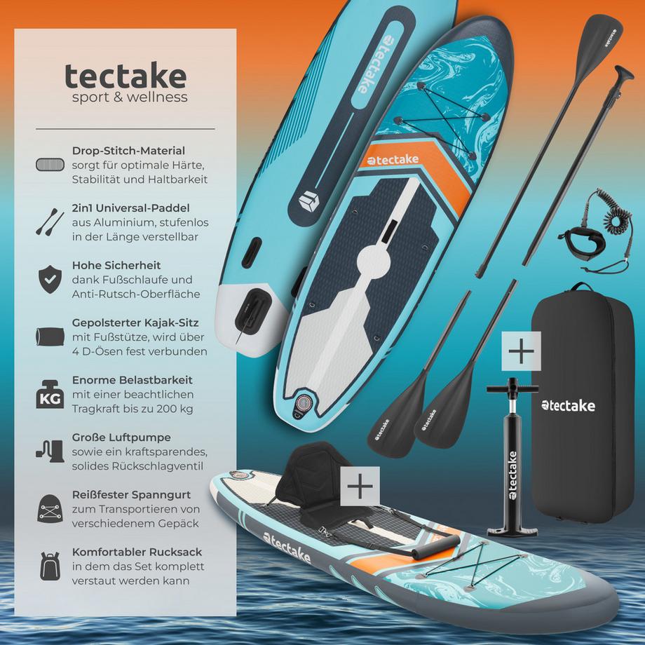 Tectake  Planche de stand-up paddle  2-en-1 en matériau Drop-Stitch 