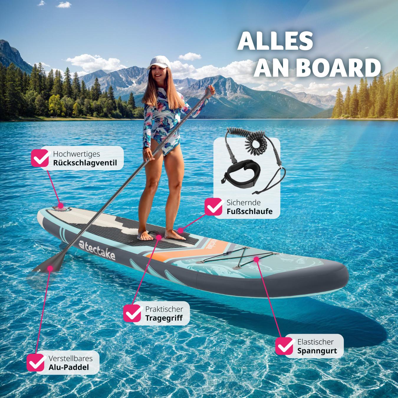 Tectake  Planche de stand-up paddle Zenon, 2 en 1, gonflable, kit complet 