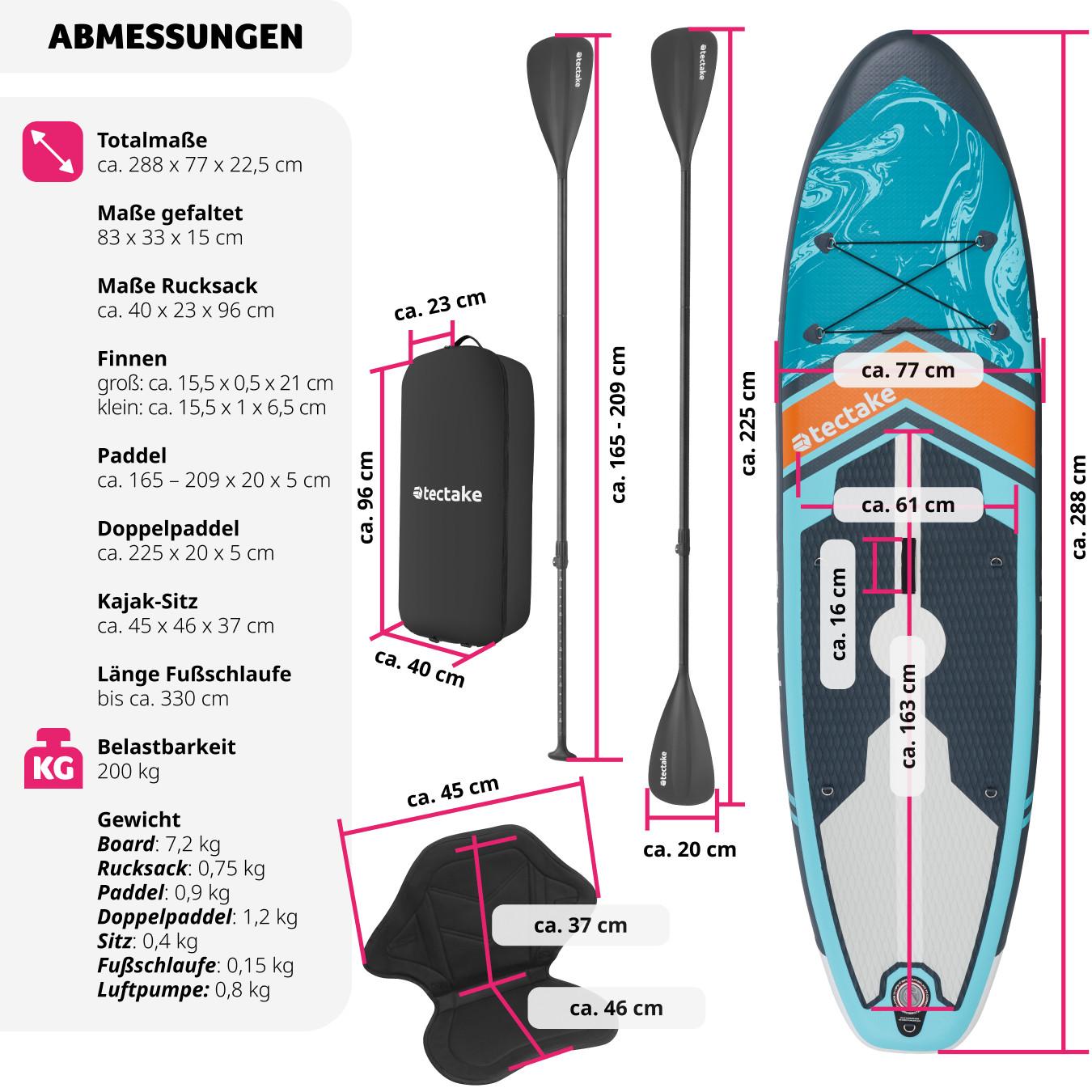 Tectake  Planche de stand-up paddle Zenon, 2 en 1, gonflable, kit complet 