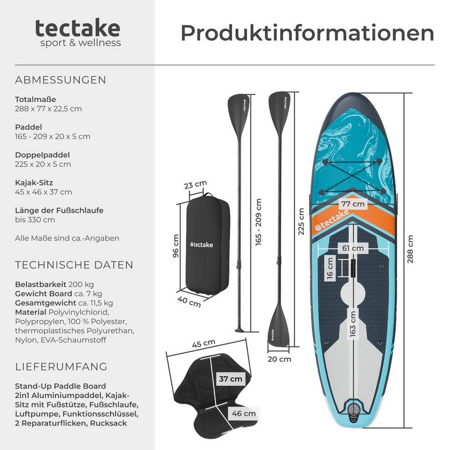 Tectake  Planche de stand-up paddle  2-en-1 en matériau Drop-Stitch 