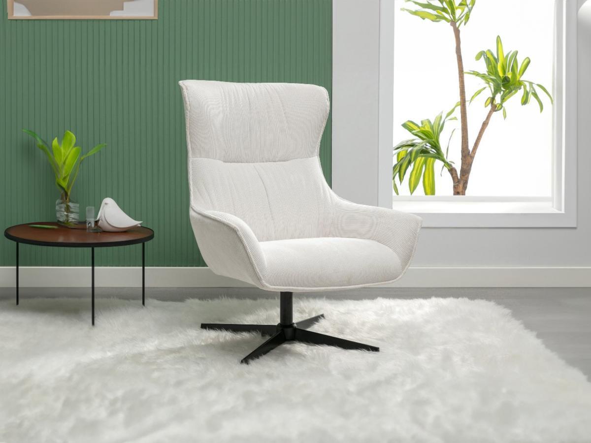 Vente-unique Fauteuil pivotant en velours côtelé beige GALATI  