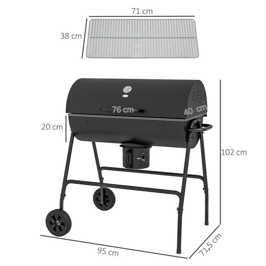 Northio Barbecue à charbon en métal avec couvercle, thermomètre, roues, plateau à charbon réglable, poignée mobile, chariot à charbon, barbecue à charbon pour barbecue, camping, terrasse, 95 x 71,5 x 102 cm Aosom  