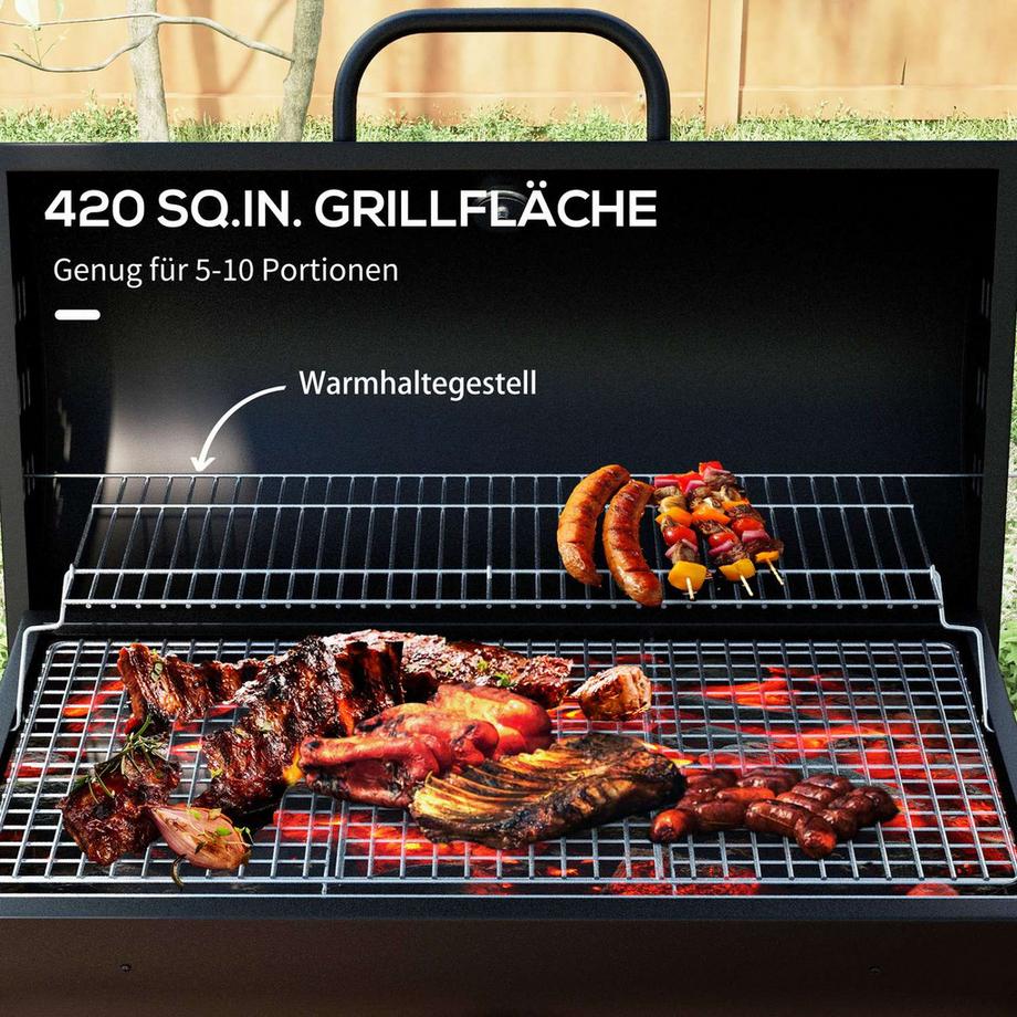 Northio Barbecue à charbon en métal avec couvercle, thermomètre, roues, plateau à charbon réglable, poignée mobile, chariot à charbon, barbecue à charbon pour barbecue, camping, terrasse, 95 x 71,5 x 102 cm Aosom  