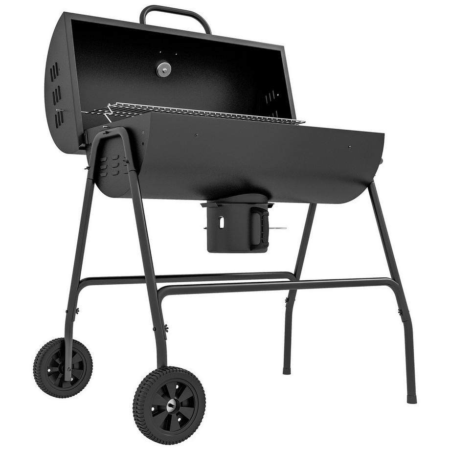 Barbecue à charbon en métal avec couvercle, thermomètre, roues, plateau à charbon réglable, poignée mobile, chariot à charbon, barbecue à charbon pour barbecue, camping, terrasse, 95 x 71,5 x 102 cm Aosom