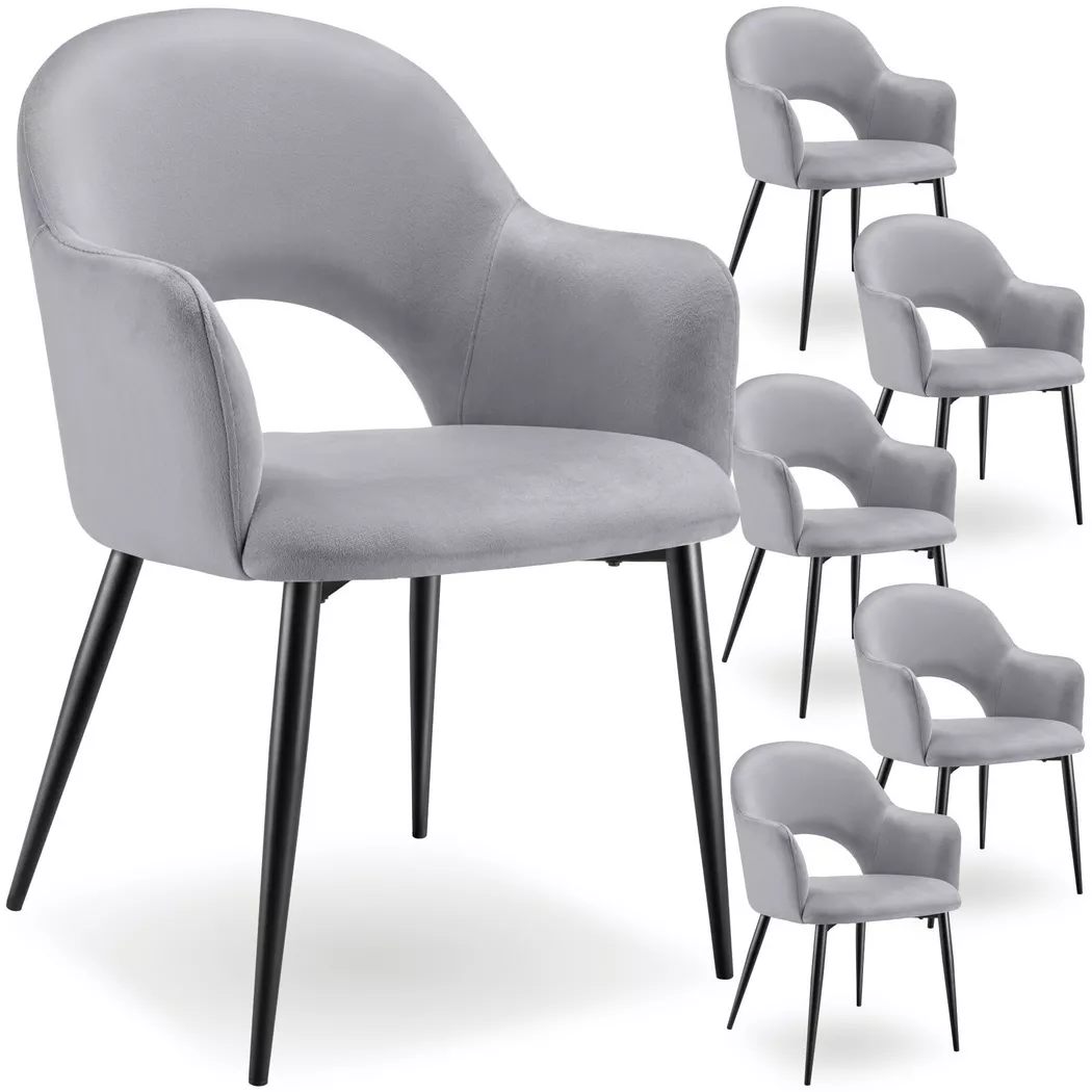 Tectake - Fauteuil SACHEL en velours et rembourré, 6 Stück, Gris