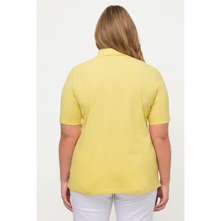 Ulla Popken  Maglia polo con rombi a punto ajour e mezze maniche 