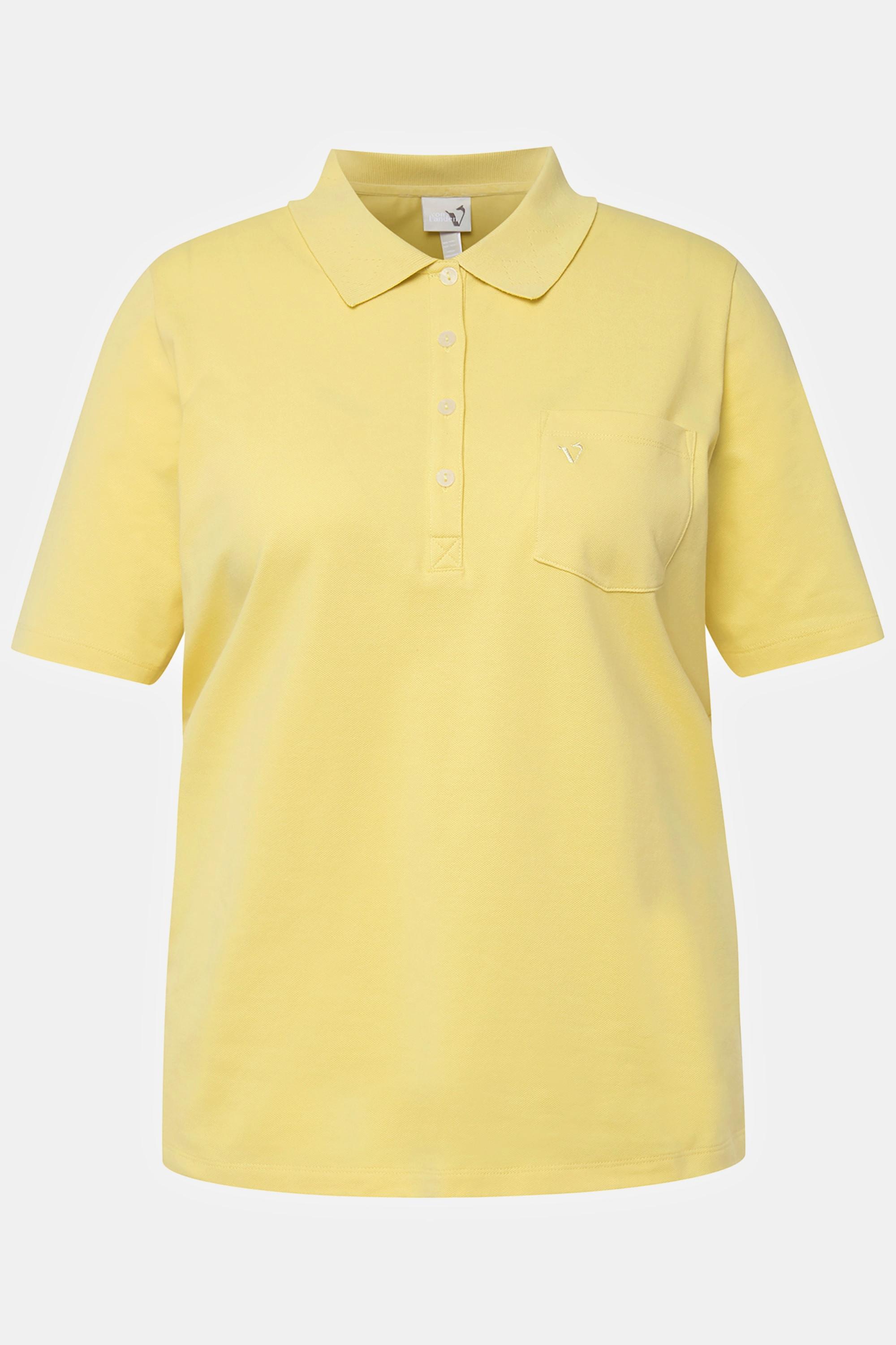 Ulla Popken  Maglia polo con rombi a punto ajour e mezze maniche 