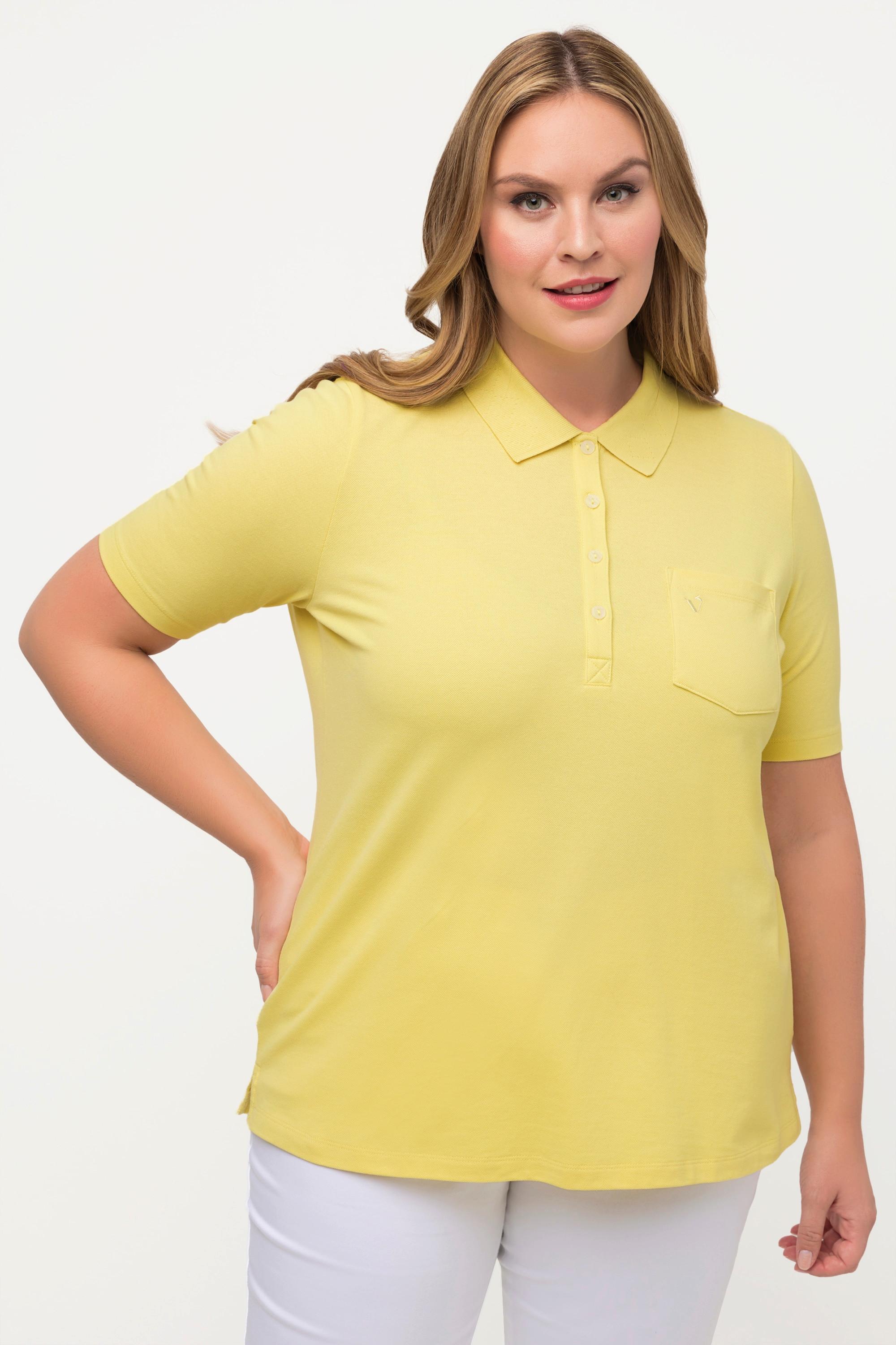 Ulla Popken  Maglia polo con rombi a punto ajour e mezze maniche 