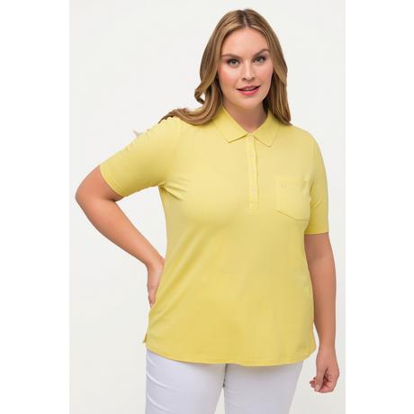 Ulla Popken  Maglia polo con rombi a punto ajour e mezze maniche 