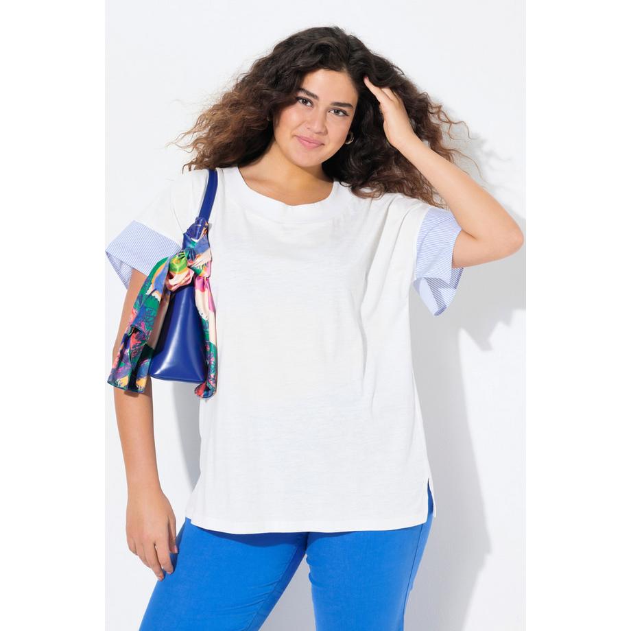 Ulla Popken T-shirt Oversize Rayé Col Rond Manches Courtes  