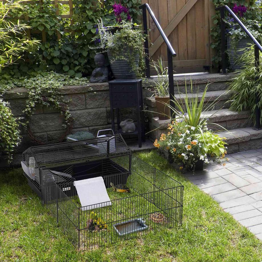 Northio  Kleintierkäfig Nagerkäfig Für Meerschweinchen Mit Garten & Balkon, Metall, 88X128,5X56Cm 