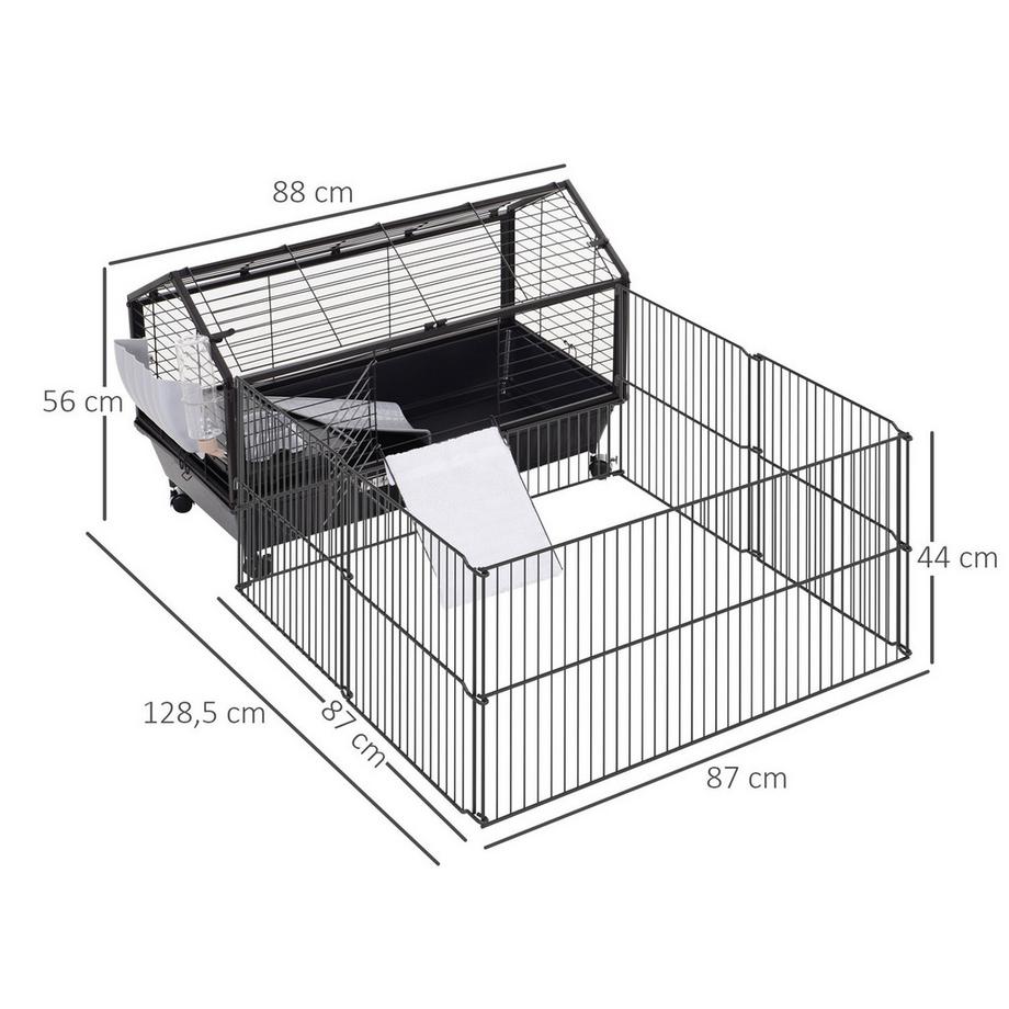 Northio  Kleintierkäfig Nagerkäfig Für Meerschweinchen Mit Garten & Balkon, Metall, 88X128,5X56Cm 