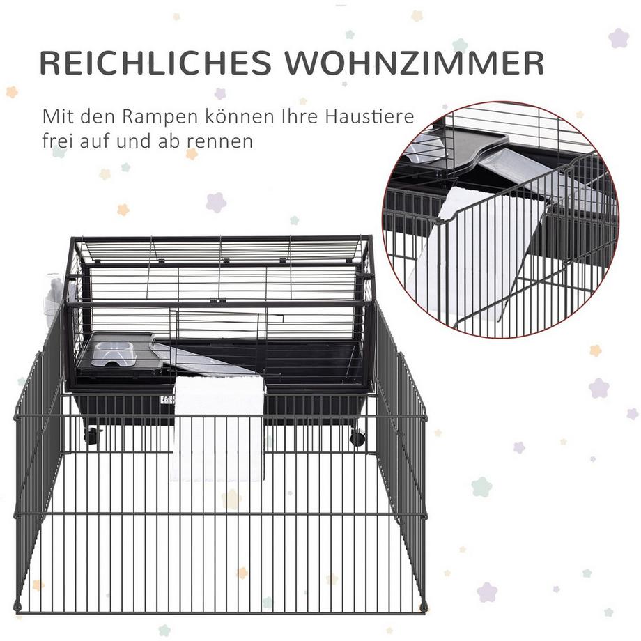 Northio  Kleintierkäfig Nagerkäfig Für Meerschweinchen Mit Garten & Balkon, Metall, 88X128,5X56Cm 