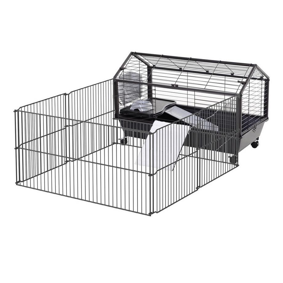 Northio  Kleintierkäfig Nagerkäfig Für Meerschweinchen Mit Garten & Balkon, Metall, 88X128,5X56Cm 
