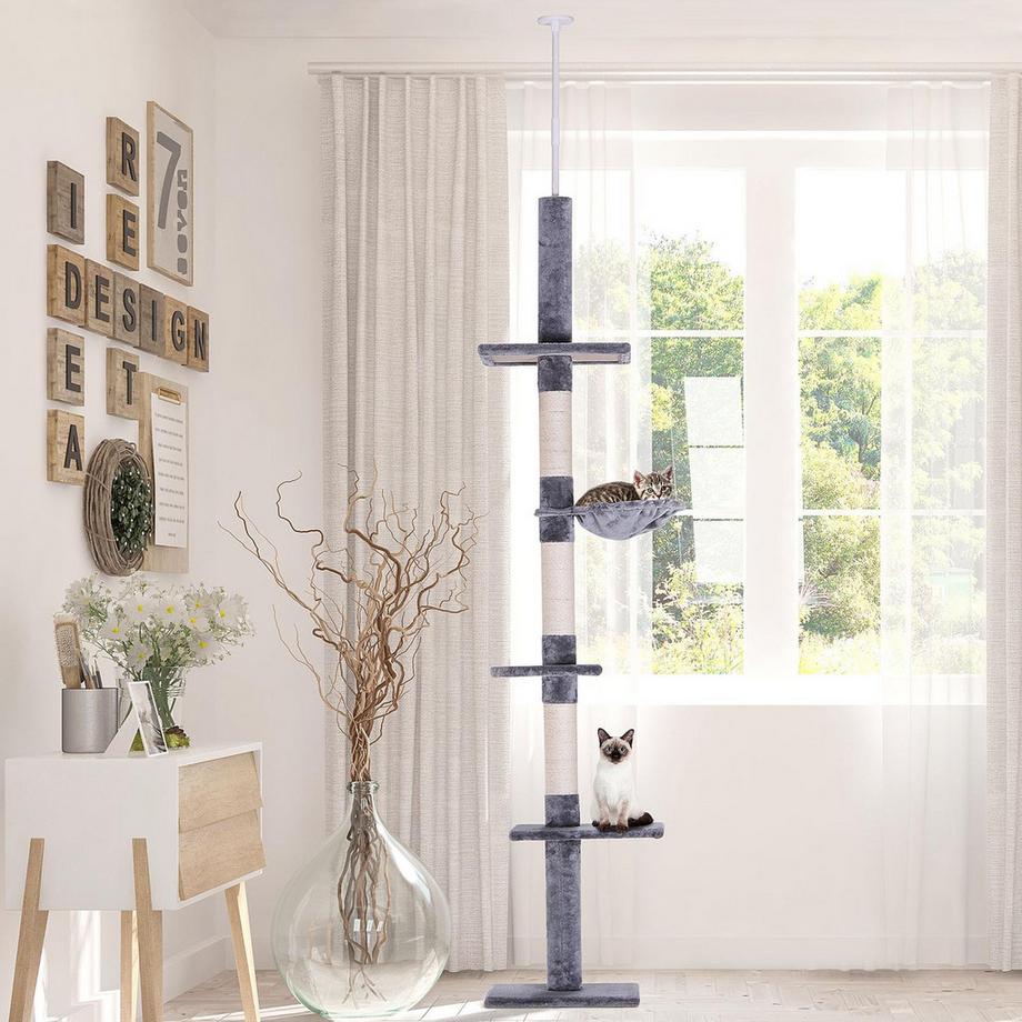 Northio  Arbre À Chat Plafond Haut Gris Réglable En Hauteur Avec Colonnes En Sisal, Pour Grimper Et Gratter, 40X34X230-260Cm 