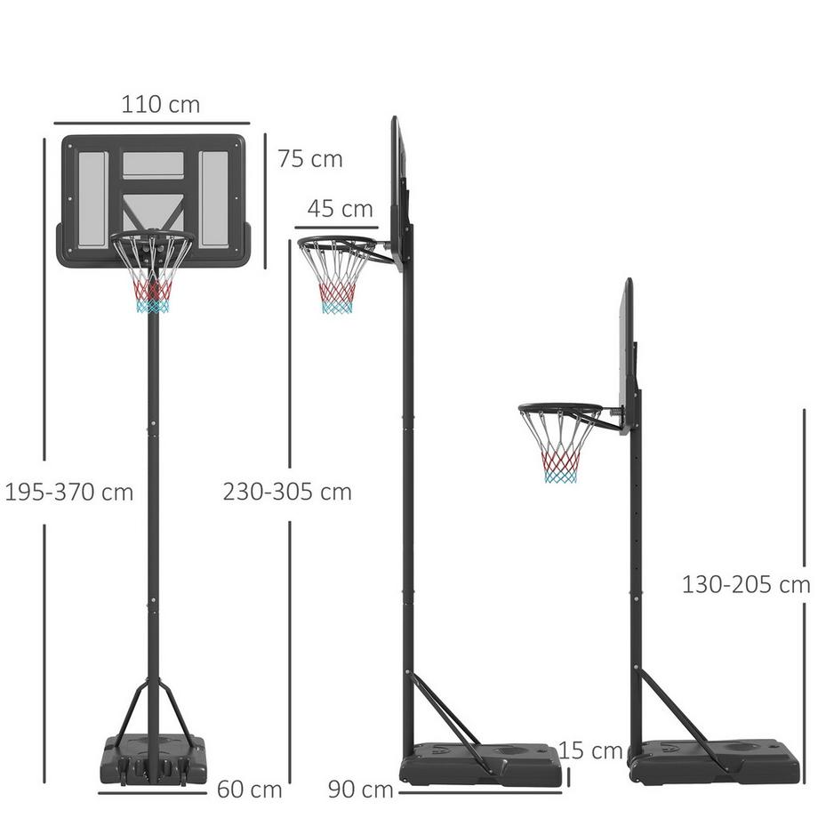 Northio  2-In-1 Basketballständer 195-370 Cm Höhenverstellbarer Basketballkorb Mit Ständer Aus Stahl 