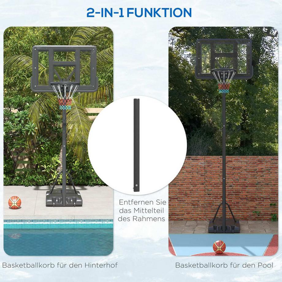 Northio  2-In-1 Basketballständer 195-370 Cm Höhenverstellbarer Basketballkorb Mit Ständer Aus Stahl 