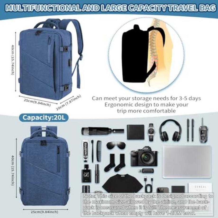 Only-bags.store Handgepäck Rucksack Laptop wasserdicht, Reise-Rucksack Handgepäck Flugzeug groß, mit USB-Anschluss  
