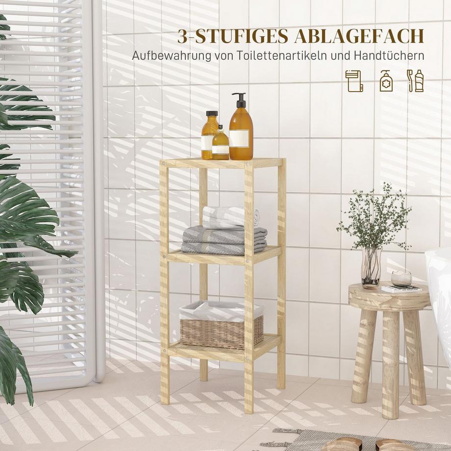 Northio Badregal, Badezimmerregal mit 3 Ebenen, Standregal aus Bambus, mit Fußpolster, für Badezimmer, Wohnzimmer, Küche, 33 x 31 x 78 cm, Naturholz  