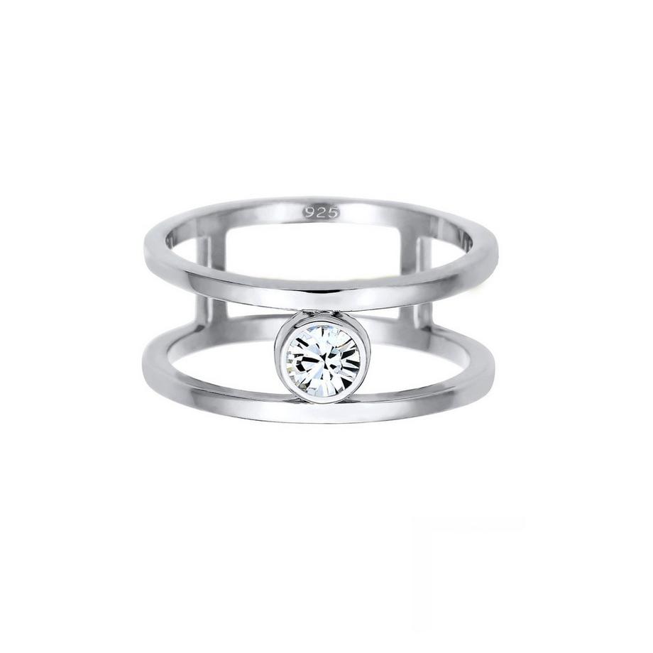 Elli  Bague Doppelring Solitär Kristalle 925 Silber 