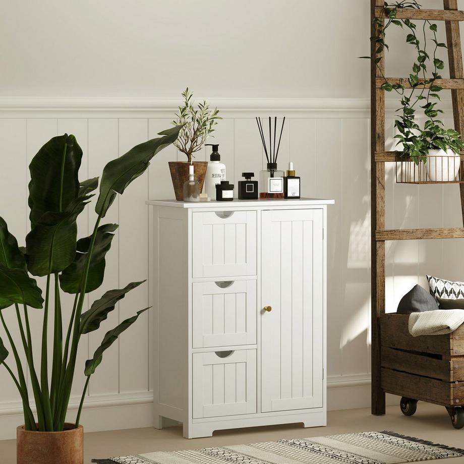 Northio Badezimmerschrank Beistellschrank mit 3 Schubladen, Badschrank mit Verstellbarem Regal, für Badezimmer, Wohnzimmer 60 x 30 x 80 cm Weiß |  