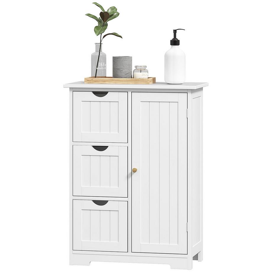 Badezimmerschrank Beistellschrank mit 3 Schubladen, Badschrank mit Verstellbarem Regal, für Badezimmer, Wohnzimmer 60 x 30 x 80 cm Weiß |