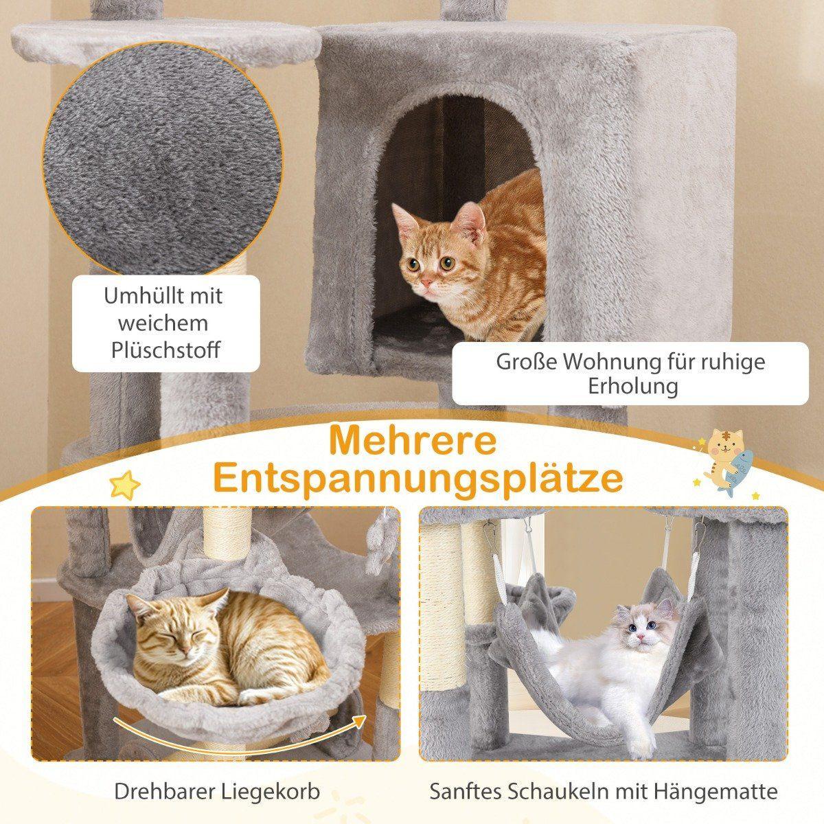 Northio  Tiragraffi in legno da 176 cm con grotta, lettino a cestino, amaca e tiragraffi in sisal 