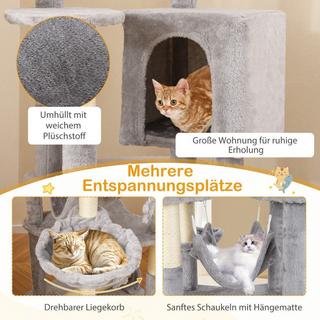 Northio  Tiragraffi in legno da 176 cm con grotta, lettino a cestino, amaca e tiragraffi in sisal 