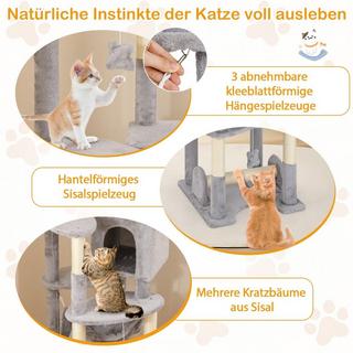 Northio  Tiragraffi in legno da 176 cm con grotta, lettino a cestino, amaca e tiragraffi in sisal 