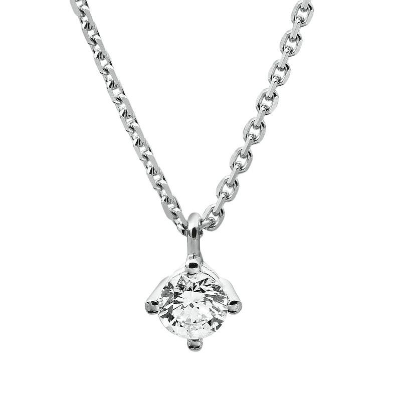 Collier 585/14k Weissgold Diamant 0.16ct. 42 Cm Unisex Silber 42cm