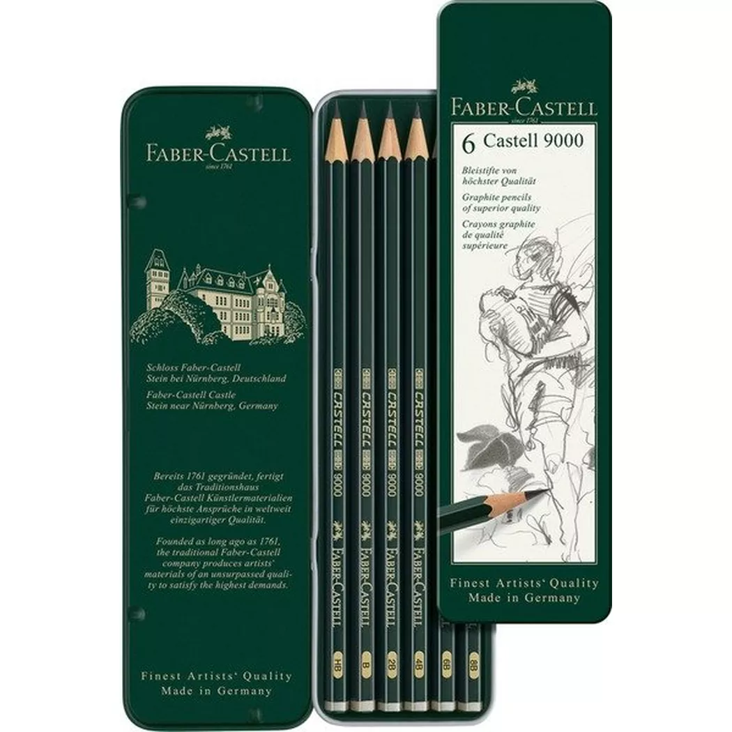 FABER-CASTELL Bleistift CASTELL 9000, 6er Metalletui
