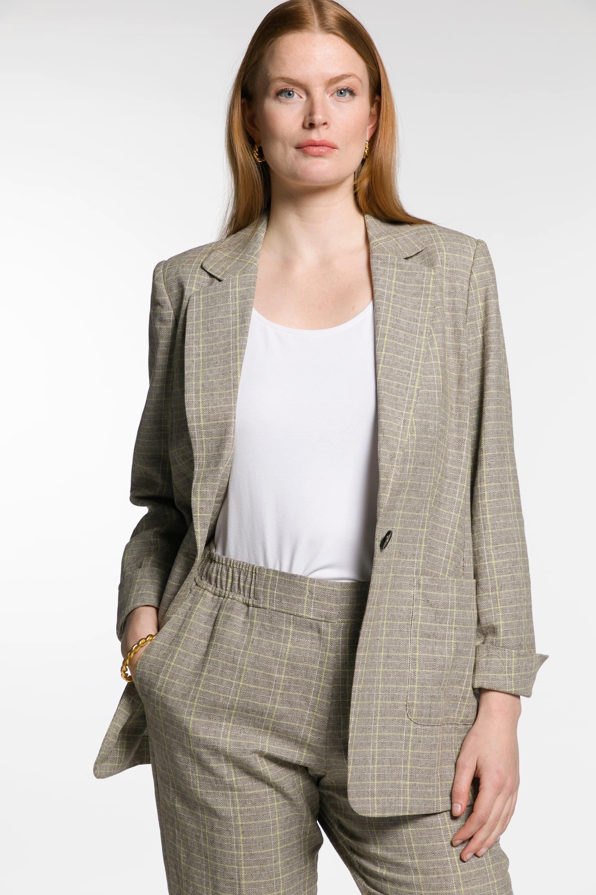 Ulla Popken  Blazer à carreaux, col à revers, demi-doublure 