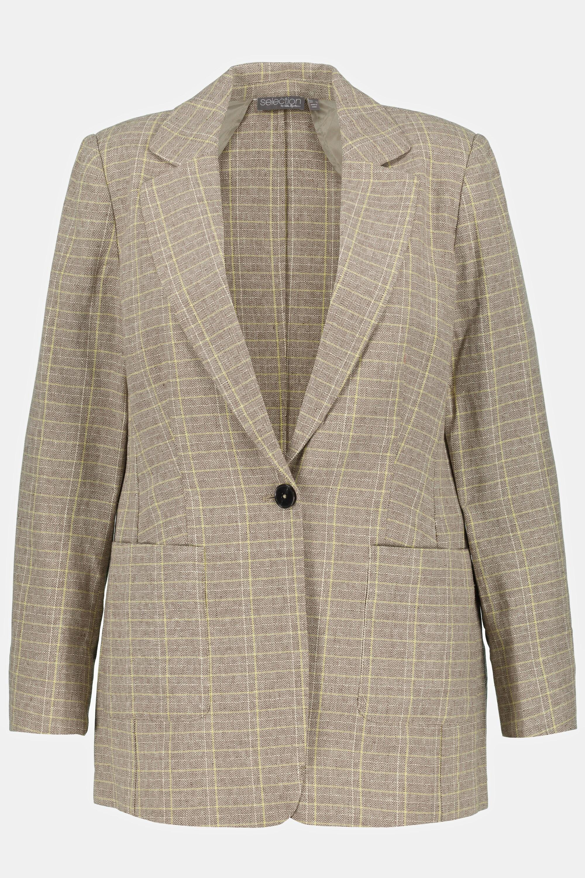 Ulla Popken  Blazer à carreaux, col à revers, demi-doublure 