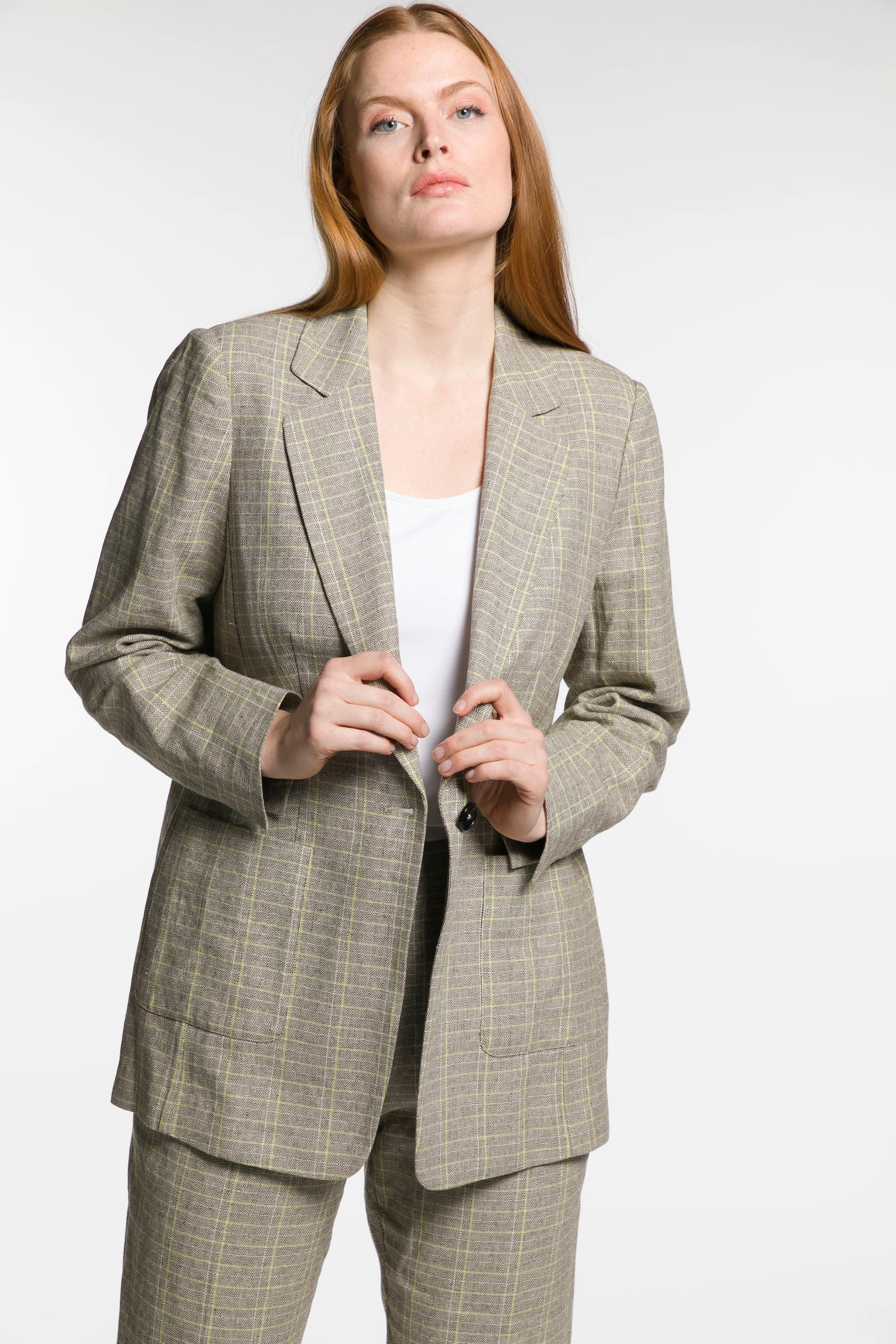 Ulla Popken  Blazer à carreaux, col à revers, demi-doublure 