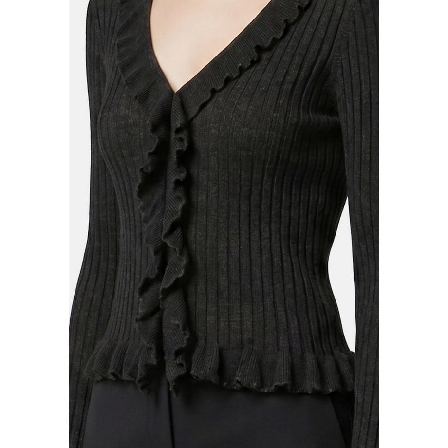 Roberta Rossi Gerippte Strickjacke mit Rüschen  