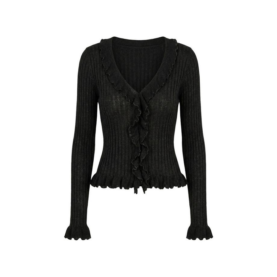 Roberta Rossi Gerippte Strickjacke mit Rüschen  