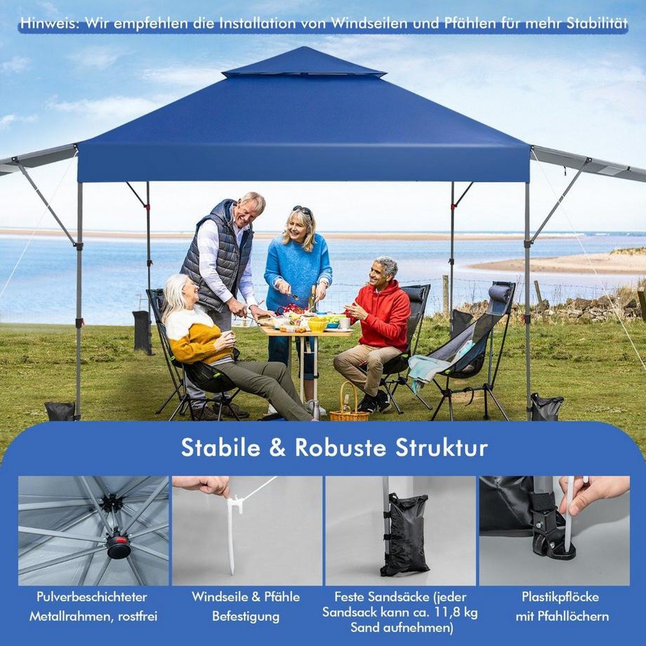 Northix Tenda parasole con baldacchino pop-up 300 x 537 x 270-290 cm blu  