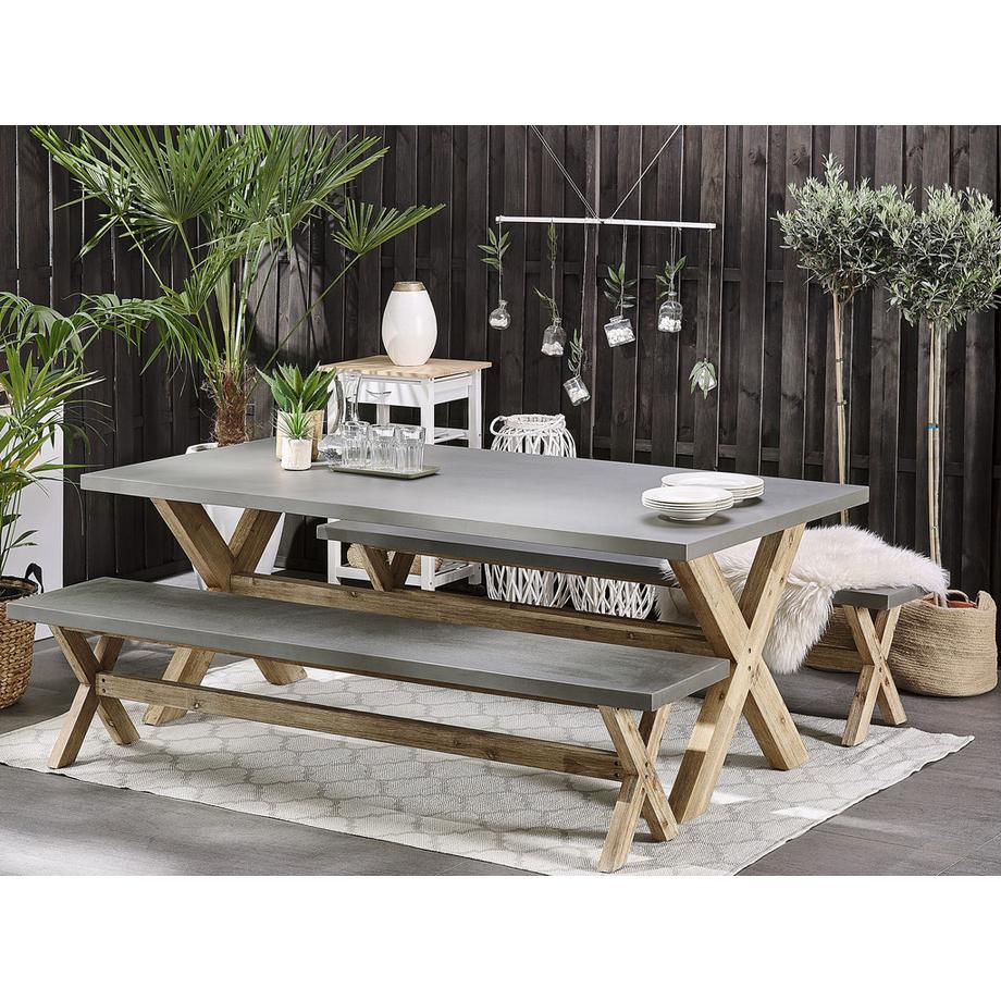 Beliani Gartentisch mit Bänken aus Faserzement  OLBIA  