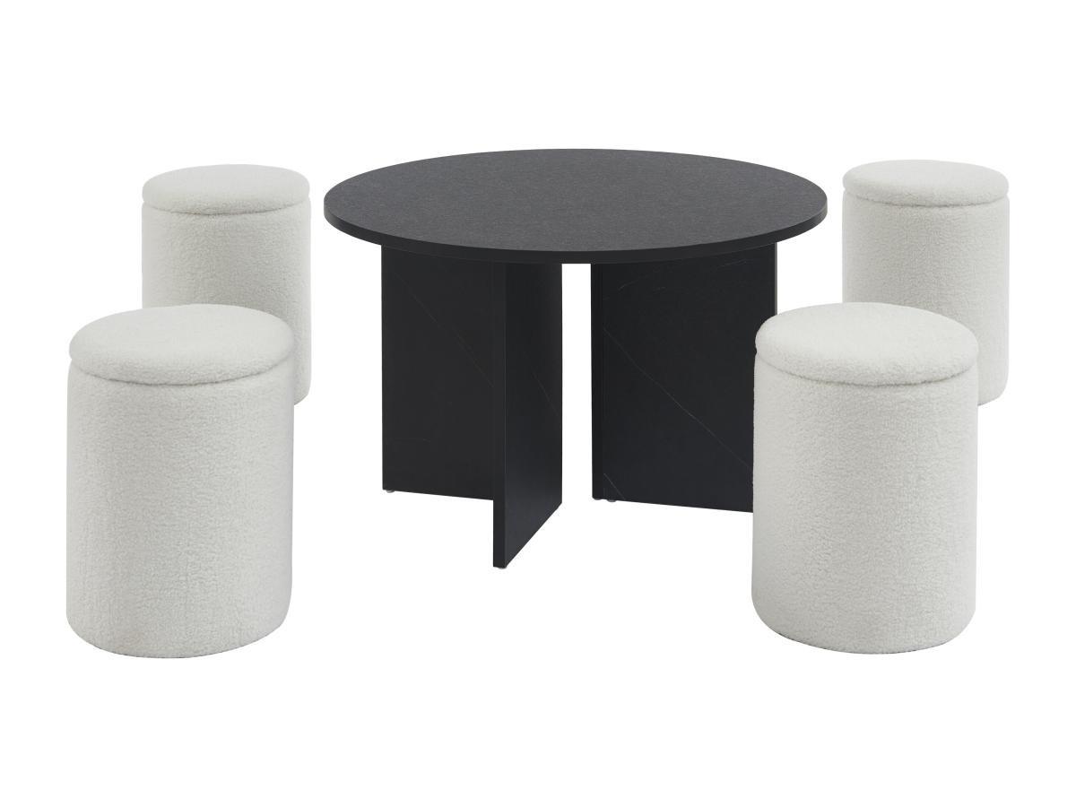 Vente-unique Couchtisch aus MDF + 4 Hocker aus Bouclé-Stoff - Schwarz & Weiß - AKSAY  