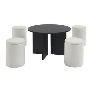 Vente-unique Couchtisch aus MDF + 4 Hocker aus Bouclé-Stoff - Schwarz & Weiß - AKSAY  