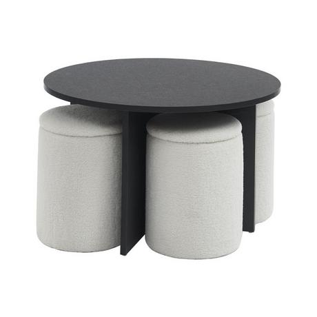 Vente-unique Couchtisch aus MDF + 4 Hocker aus Bouclé-Stoff - Schwarz & Weiß - AKSAY  