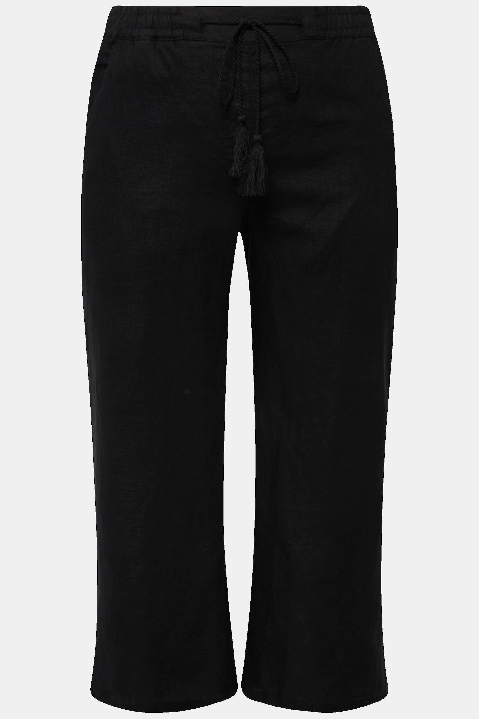 Ulla Popken  Pantalon en lin 7/8 à taille élastique. Naturellement respirant 